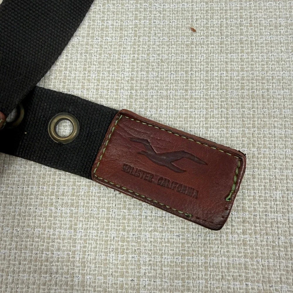 Hollister Y2K Men's Canvas Web Belt With Leather Detail & Logo‎ Buckle 34